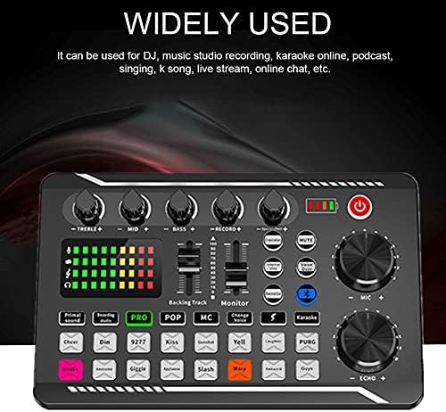 Kisbeibi Live Sound Card with LED Light Universal Bluetooth Stereo Audio Mixer Voice Changer Phone Computer Sound Card for Podcast Streaming PC Recording Studio and Gaming