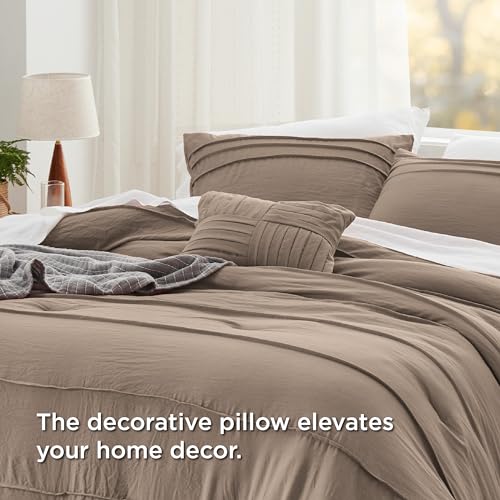 Image of Bedsure Twin Comforter Set - 3 Pieces Pinch Pleat Bed Set, Brown Boho Bedding for All Season, 1 Soft Comforter, 1 Pillowcase, 1 Decorative Pillow