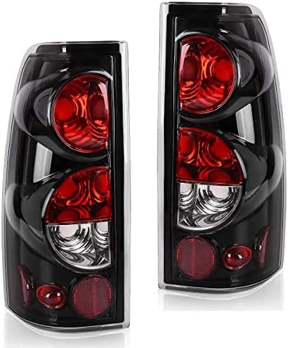 ROXX Tail Light Assembly Compatible with 1999 2000 2001 2002 2003 2004 2005 2006 Chevrolet Silverado 1999-2003 GMC Sierra Driver and Passenger Side (Glossy Black/Clear Lens-16)