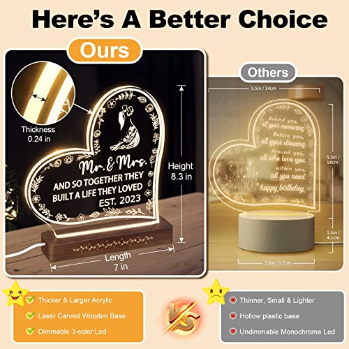 Just Married Gifts, Dimmable Night Light, Wedding Gifts For Newlyweds, Mr And Mrs Gifts For Couples, Bridal Shower Gift For Bride, Engagement Gifts For Couples Newly Engaged Unique #TOP2