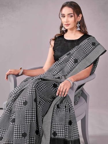 Image of Satrani Women's Chanderi Printed & Embroidery Saree with Unstitched Blouse Piece