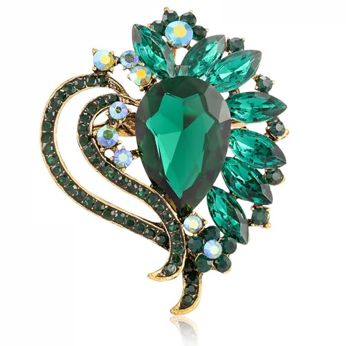 Image of LAXPICOL Vintage Austrian Crystal Elegant Heart Flower Brooch Pin For Women Wedding Broach Pin