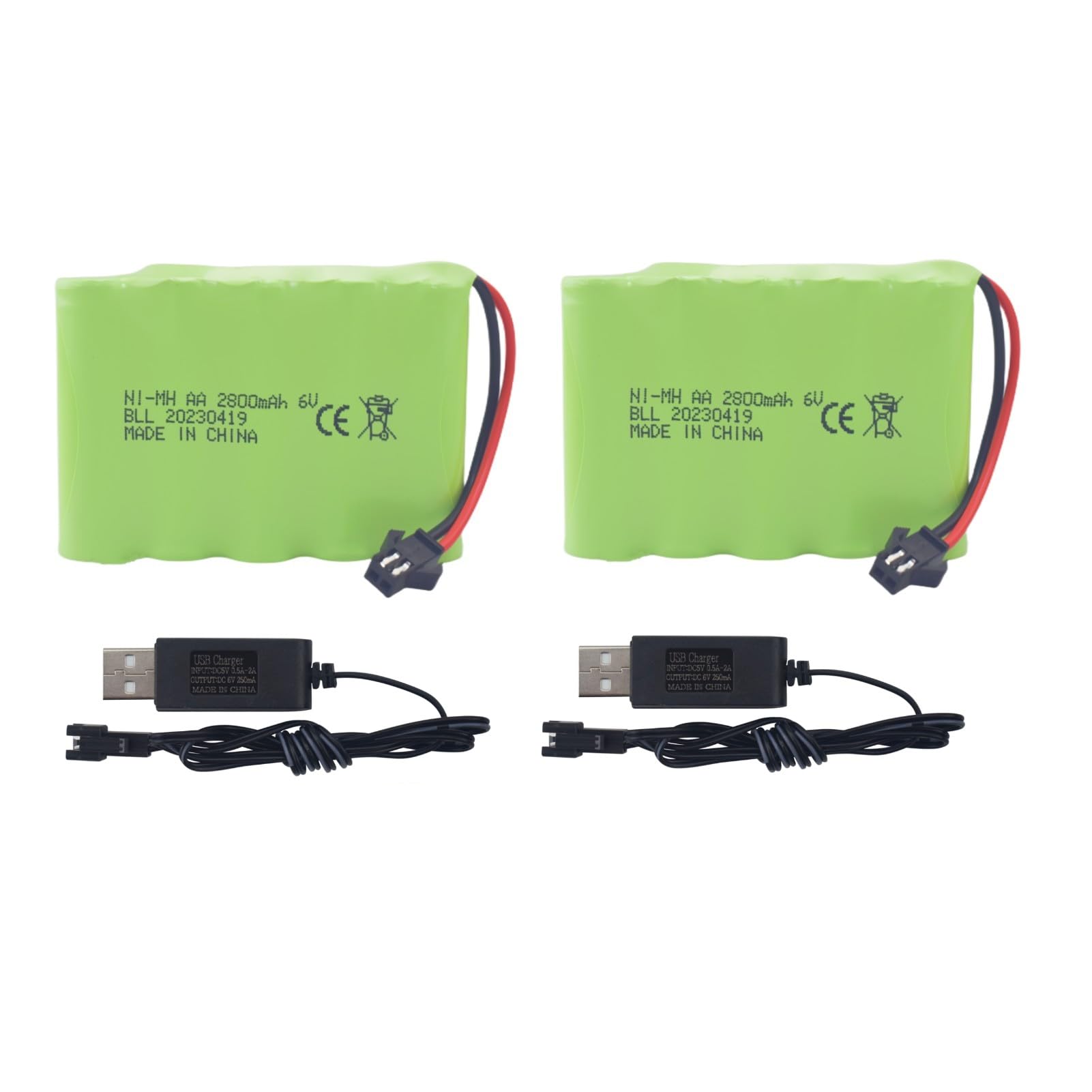 ZYGY 2PCS 6.0V 2800mah AA Rechargeable Battery SM-2P plug with USB Charging Cable for TB141 TB142 DE37 RC Toy Car Stunt Car RC Excavator Car Truck Construction Car Battery