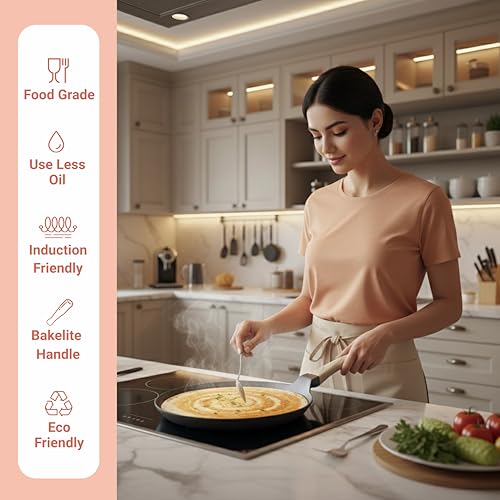 Image of kyyte CosmoTein Die Cast Non Stick Dosa Tawa 30 cm Dia Flat /Roti /Paratha /Uthappam /Chapati /Naan /Pizza Tava with 5 Layer Coating,Gas & Induction Friendly,Dishwasher Safe, PFOA&PFOS Free,Safe&Toxic-Free