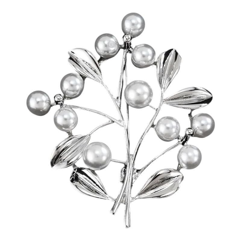 Silver Pearl Tree Branch Bouquet Brooch Pin, Alloy, Silver Plated, 5x5x2 Centimeters, Lobster Claw Clasp, Pearl-image-24