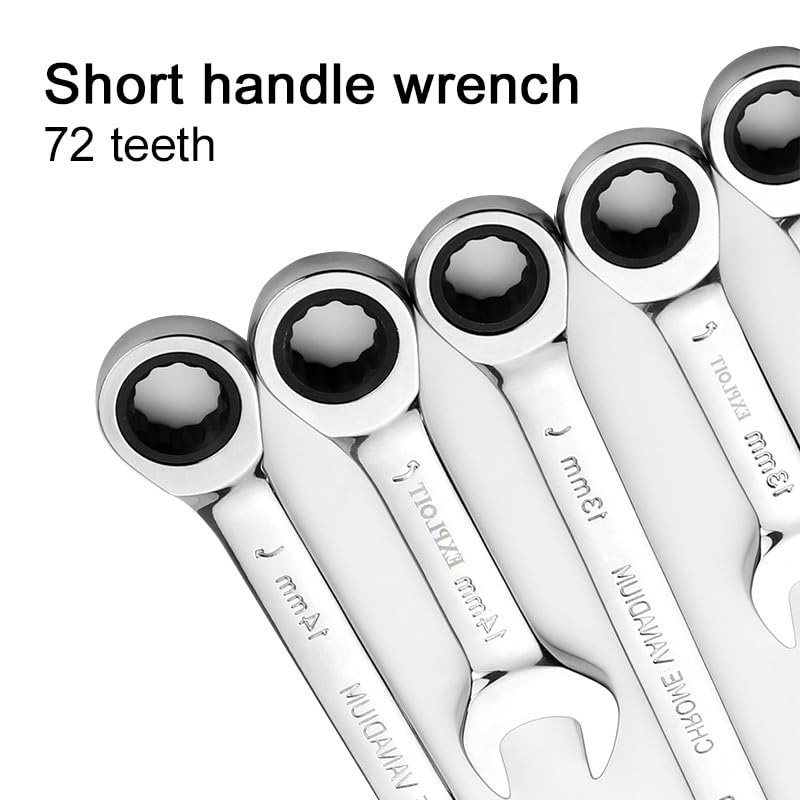 Juego de Llaves Fijas,Llaves Fijas 1 llave de mango corto de 72 dientes CRV, llave combinada reversible de apertura rápida, herramientas de reparación de automóviles de 8 a 19 mm(5Pcs 10-19mm)