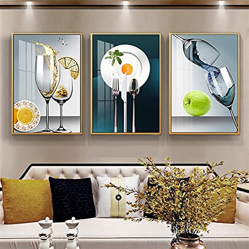 Art abstrait moderne impression sur toile premium de pomme verte et verre à vin art mural 50x70cm