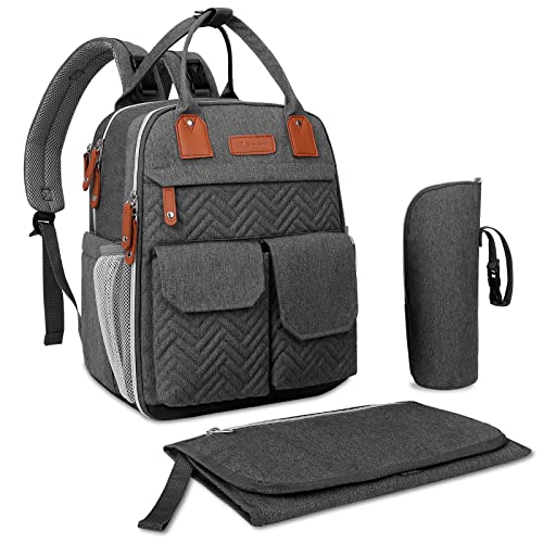Image of Diaper Bag Backpack, SIMBOOM Large Baby Bags for Boys Girls, Waterproof Travel Diaper Bags with Diaper Pouch, Washable Changing Pad, Insulated Bottle Pacifier Case, Stroller Straps, Unisex (Dark Gray)