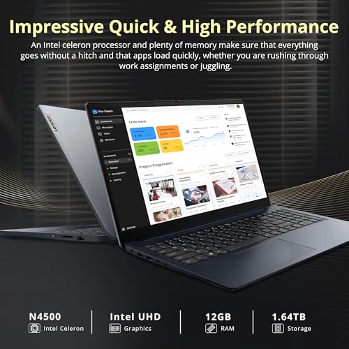 Image of Lenovo IdeaPad 1 15.6 inch Business Laptop with Office 365, Intel Celeron N4500, 12GB RAM, 512GB SSD+128GB eMMC, Intel UHD Graphics, Numeric Keypad, WiFi 6, Win 11 Pro, Abyss Blue, 1TB Docking Station Set