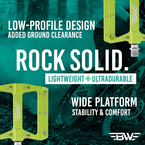 Bw Usa Berm Platform Bike Pedals - Lightweight Aluminum Flat Pedals For Mtb And Bmx - Green #TOP6