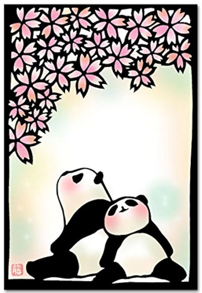 Amazon | 切り絵ポストカード 「春うらら」 パンダのイラスト