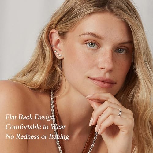 Jstyle 21 Pairs Hypoallergenic Flat Back Stud Earrings for Women Men Surgical Stainless Steel Earrings for Sensitive Ears Cartilage Earring Small Studs Earrings Set Stacks Screw Back Earrings Piercing2