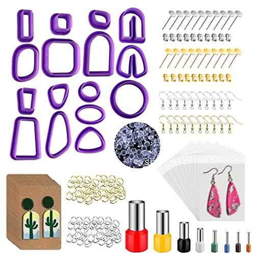 WHYMEO Polymer Clay Earring Cutters, 18Pcs Clay Earring Cutters Plastic with Earring Cards and Earring Hooks, Jump Rings, Earring Posts and Backs, 8Pcs Clay Cutters Circle with Storage Case