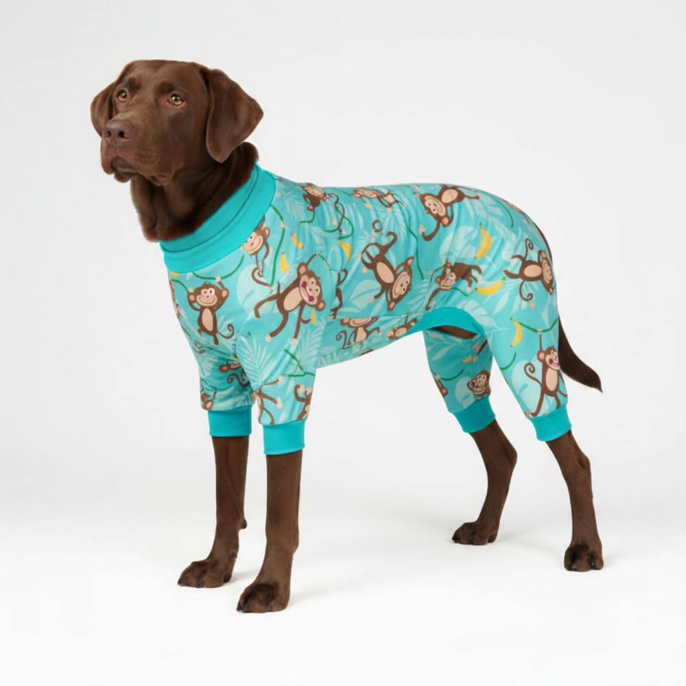 Spark Paws Dog Pajama, Dog Recovery Suit Male, Onesie, Ultra-Soft and 4-Way Stretch, for Small Medium and Large Breeds - Monkey Business - 4XL
