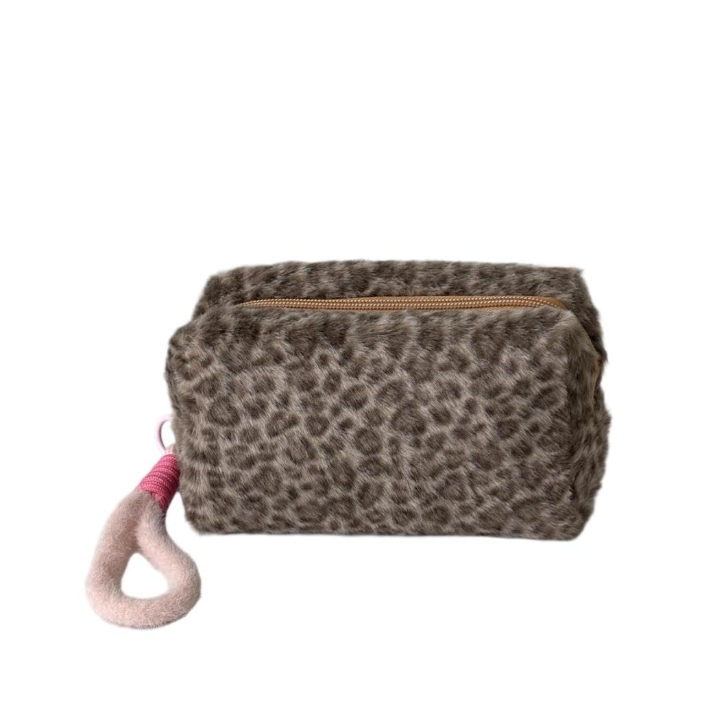 CRAKIIN Plush Pencil Case Fluffy Pen Pouch Cute Stationery Organizer Bag Portable Cosmetic Makeup Bag with Wrist Strap Large Capacity School Supplies Storage Holder for Women Travel Essentials ，Brown