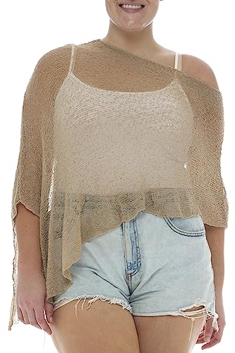 Image of Back From Bali Womens Plus Size Sheer Poncho Shrug - Lightweight Knit Pullover Bolero Sweater 2X 3X 4X