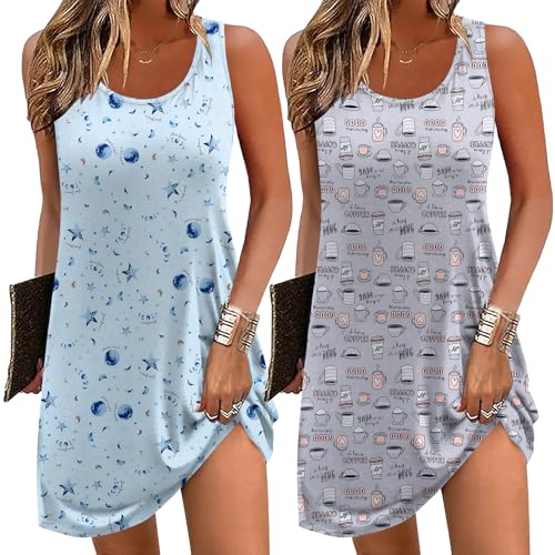 Image of Ekouaer Nightgowns for Women 2 Pack Sleeveless Sleepwear Tank Sleep shirts Chemise Nightshirt S-XXXL