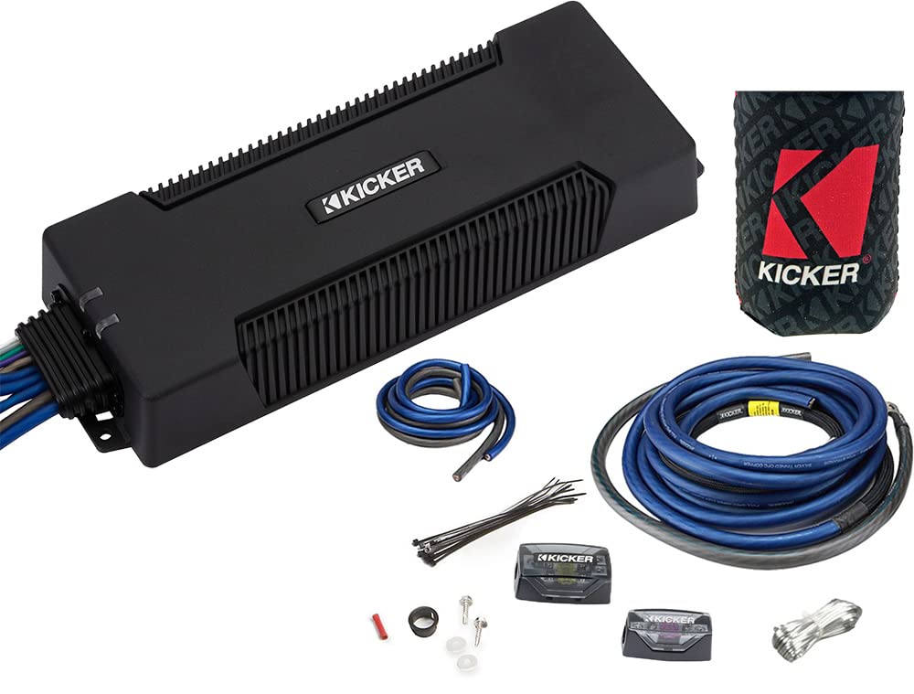 KICKER Amp and Wiring Kit Package of 2 Items 100W 5-Channel PXA Series Marine Amplifier with 1/0AWG Power Wiring Kit - Boat Kit - 48PXA1000.5 Amplifier & 46PKD1 Wiring Kit