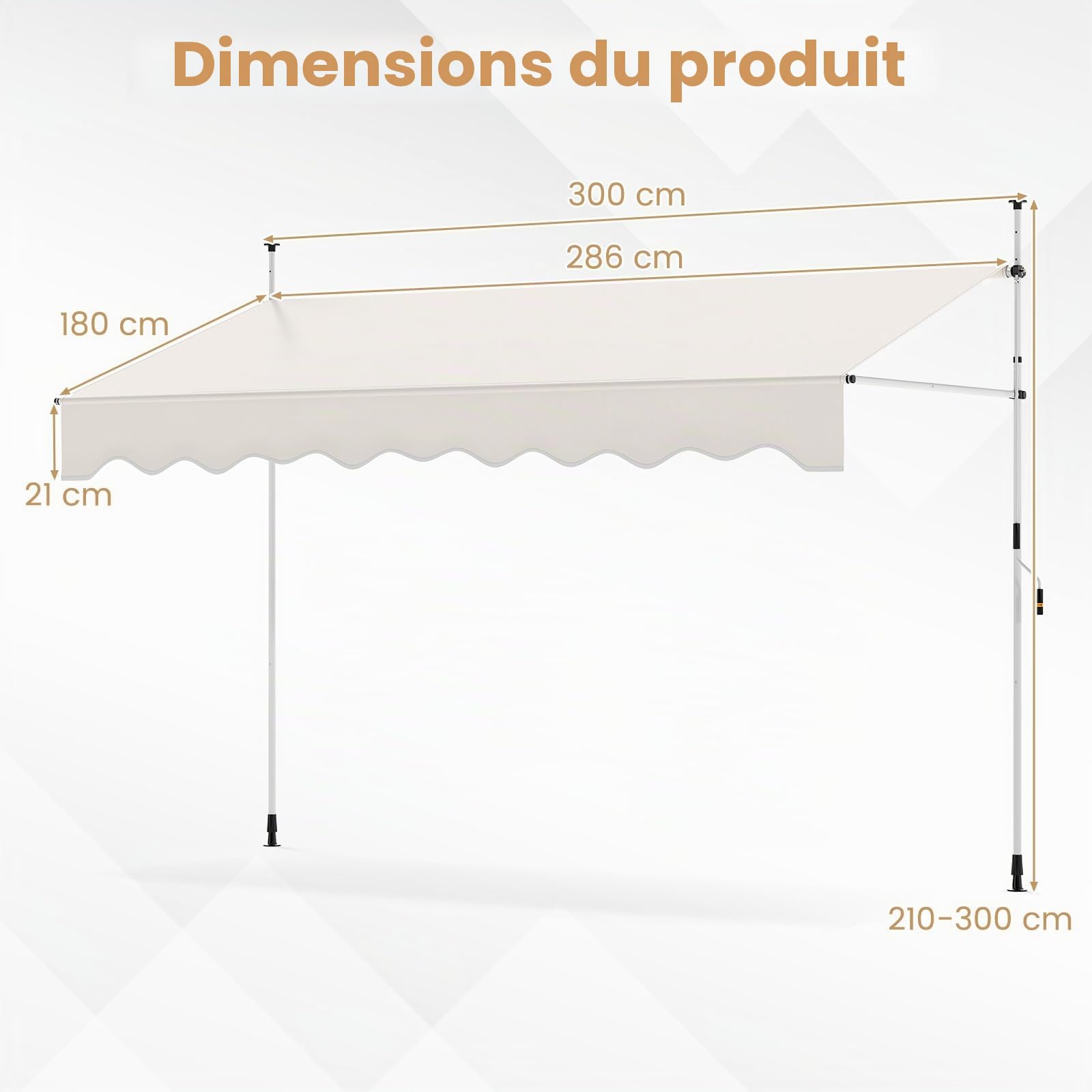 FANTASK Store de Balcon avec manivelle, résistant aux UV, sans perçage, Hauteur réglable (Blanc)