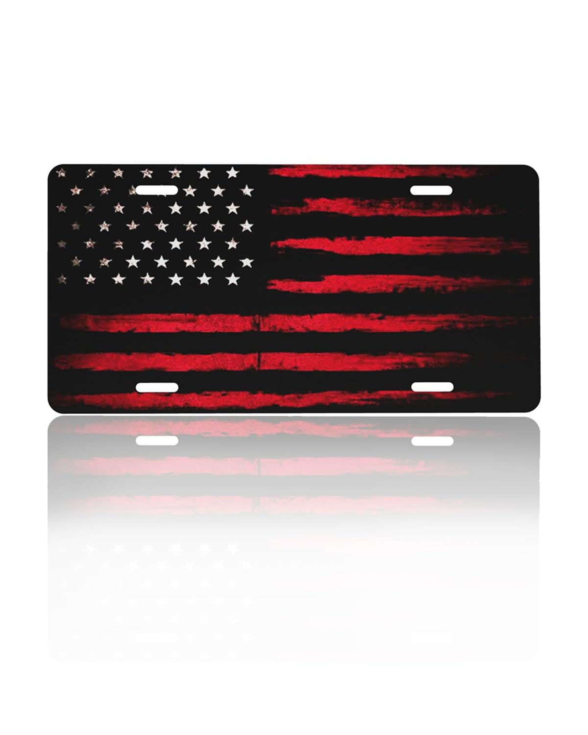 GACCAP Front License Plate Cover Car Decor Accessory Aluminum Metal Rust-Proof US Car Plate Novelty Vanity Tag Cover with 4 Holes for Men Women 6 * 12 in - Black Red American Flag