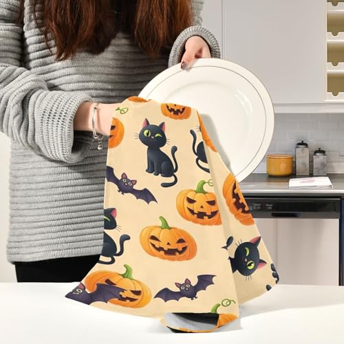 Chiffon de séchage pour vaisselle chats noirs, linge de cuisine pour décoration Halloween