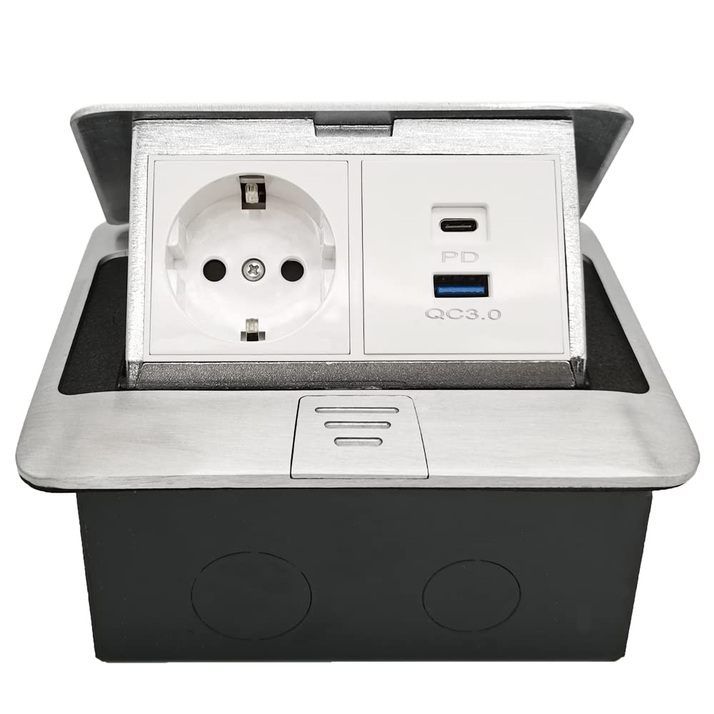 Gniazdo podłogowe z 2 gniazdami wtykowymi i 2 portami USB (USB-A+USB-C),