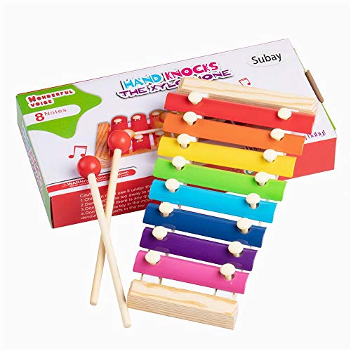Subay Colorful 8 Tones Hand Knock Xylophone with 2 Wooden Mallets --Inspire Children's