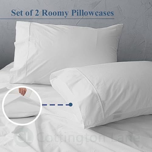 Miniatura 5 de Juego de sábanas de 4 piezas, sábanas olímpicas tamaño Queen, juego de sábanas de 400 hilos, 100% algodón, sábana bajera de bolsillo profundo de 15