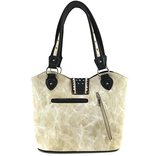 Justin West Gleaming Laser Cut Rhinestone Buckle Studded Concealed Carry Handbag Purse (Beige Purse Wallet Set) #TOP3