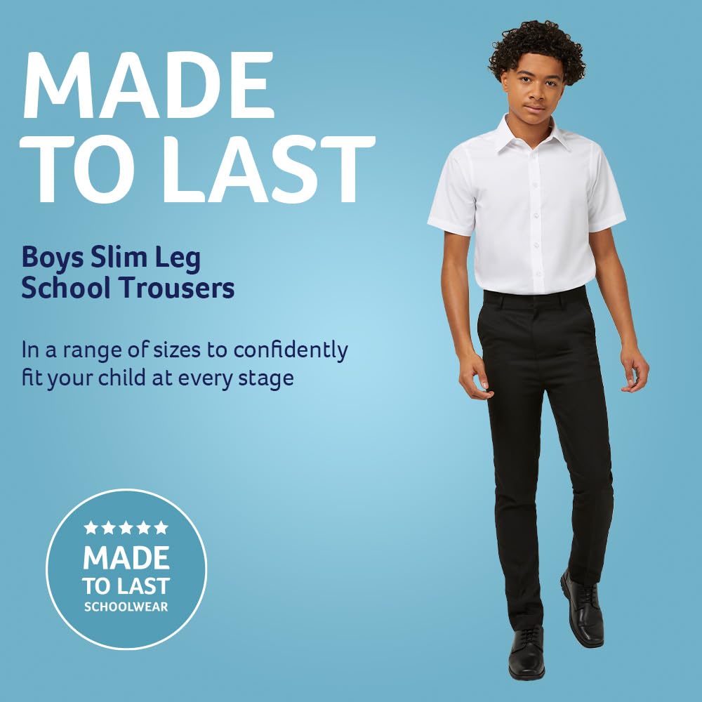 Trutex Basics - Confezione da 2 pantaloni da scuola grigi per ragazzi (3-12 anni), gamba sottile, pantaloni per la scuola ragazzi, pantaloni da scuola eleganti e resistenti, per uniforme scolastica