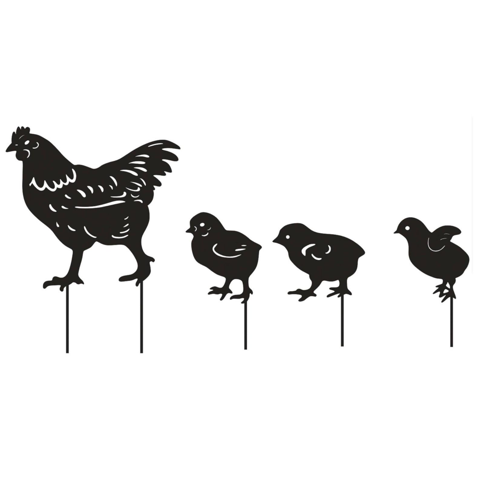 4 Pieces Hen and Chicks Garden Stakes Weather Resistant Metal Chicken Outline Set Hollow Openwork Chicken Decor Weatherproof, Black | Collectibles | Animals | Farm & Countryside-image-16