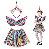 Abbigliamento Quotidiano: La gonna unicorno alla moda e iconica è molto adatta per la vita quotidiana della piccola principessa. set di costumi da Unicorno ha una buona vestibilita' ed e' molto festivo per le lezioni di ballo e anche come sottogonna in vestitini invernali.