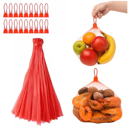 100Pcs Mesh Produce Bags 24-Inch with 100 Buckles – Reusable Seafood Boil Bags for Crab Clam Crawfish Potato Onion Fruits Vegetables Storage Net