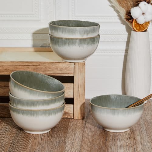 Image of Pokini 5.5 inch Stoneware Cereal Bowls Set of 6, 22 Oz Soup Bowls Set