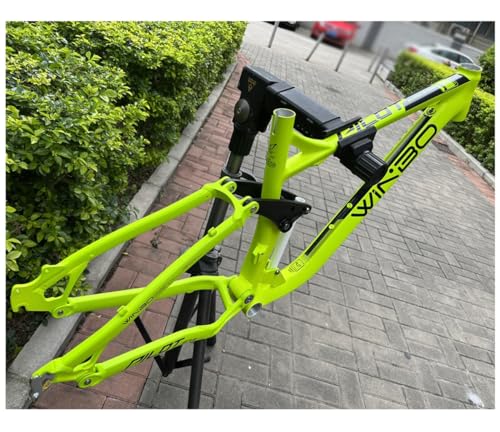 KLWEKJSD 26/27.5er Softtail Mountain Bike Frame 17'' Full Suspension Aluminum Alloy Bicycles Frame Quick Release 135mm BB73mm DH/XC/AM/FR Frame Travel 120mm (Color : Yellow Green, Size : 17x27.5in)