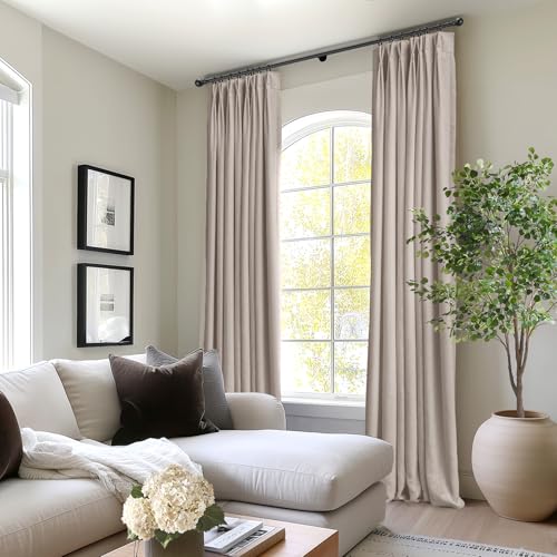 Pinch Pleated Blackout Curtains 108 Inch Long, Linen Blend, 100% Blackout Drapes with 20 Hooks, Ideal for Bedroom and Living Room, 40" W x 108" L (Pack of 2), Rosy Brown