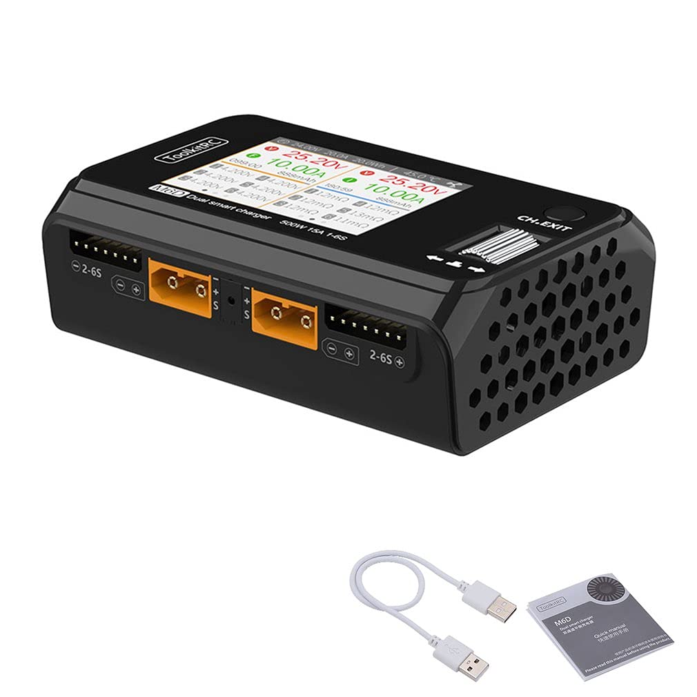 Cargador Baterias Coche,Arrancador De Coches 25 0W 15A Descarga de Cargador Inteligente de Doble Canal para Piezas de Repuesto de 1-6S Modelo de batería LIPO