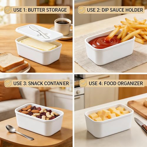 Eastrise Butter Dish with Lid and Knife for Kitchen Countertop,Large Food Grade PP Butter Holder, Includes Stainless Steel Spreader, BPA-Free Container Keeps Butter Soft & Spreadable (White) - Image 4
