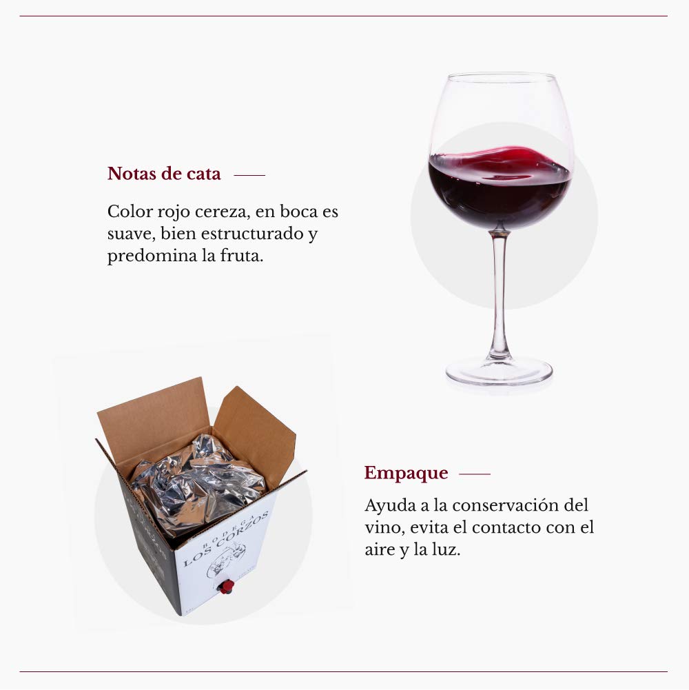 Bag in Box 15L Vino Tinto Recomendado (Equivalente a 20 Botellas de 750 ml) caja de vino tinto con grifo mucha calidad uvas seleccionadas vinos tintos Bodega Los Corzos