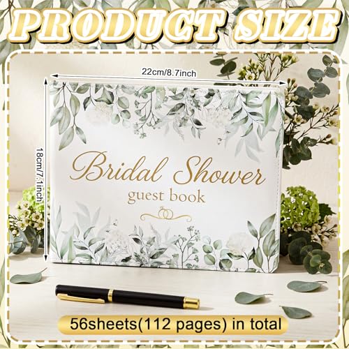Image of Patelai Bridal Shower Guest Book Sage Green Wedding Anniversary Party Decorations Bridal Shower Leather Guest Book with Pen, 112 Pages