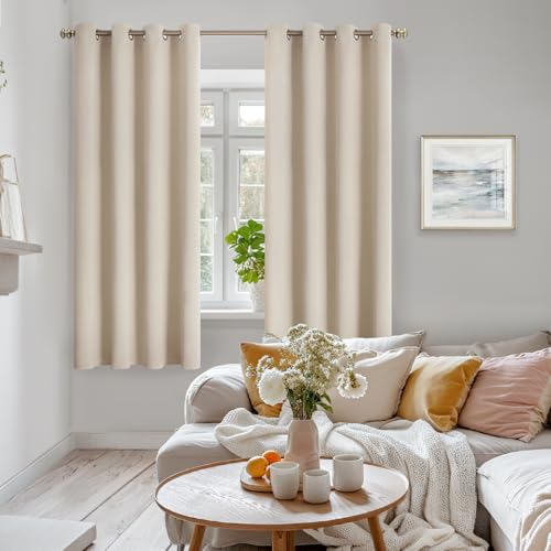 Image of YoungsTex Blackout Curtains for Bedroom 63 Inches Length - Grommmet Room Darkening Curtains Thermal Insulated Window Drapes for Living Room, Champagne, 2 Panels, 52 x 63 Inch