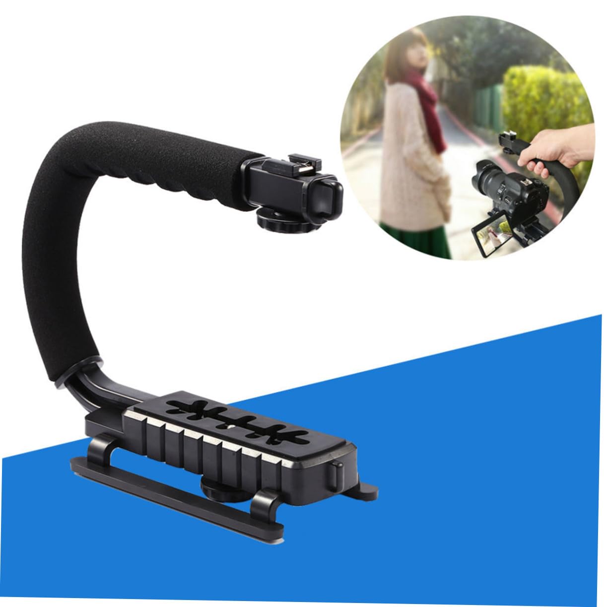 Stabilizzatore per Fotocamera Manuale a C e U, Plastica e Spugna Nero | Stabilizzatore della Fotocamera, Impugnatura Selfie, Riprese a Bassa Angolazione in Movimento, per Viaggi