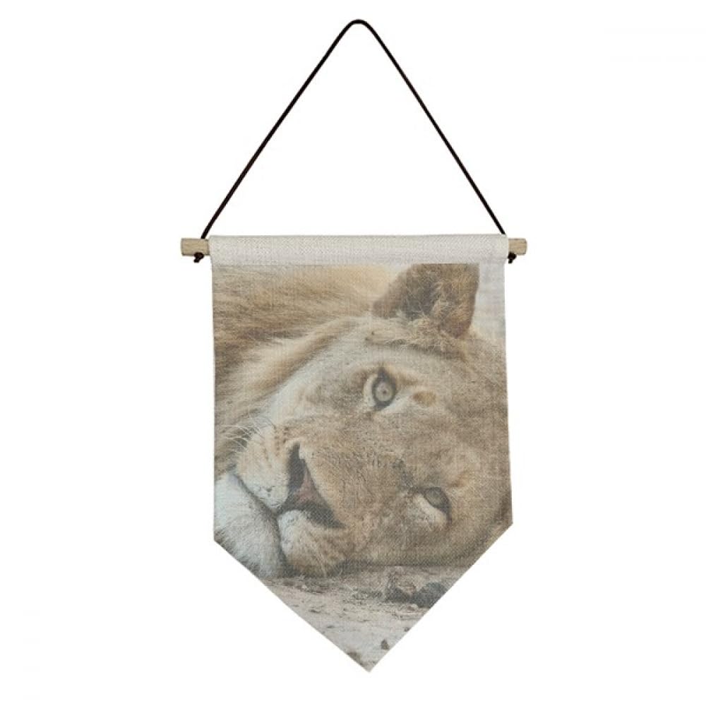 Toile suspendue lion art mural M : bannière décorative en tissu noble et finitions bois