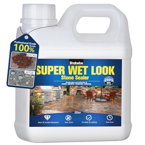 Shabebe Super Wet Look Stone Sealer-32OZ, Durable & Long-Lasting Protection with High Gloss Finsh, Stain Proof, Against Water Damage & Dissolved Salts Natural Stone Sealer for Sandstone, Driveways