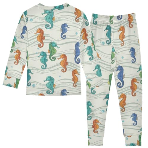 Pajama Sets Long Sleeve Seahorse Pattern with Colors Soft Comfy Sleepwear 2 Piece PJS 3-8T3