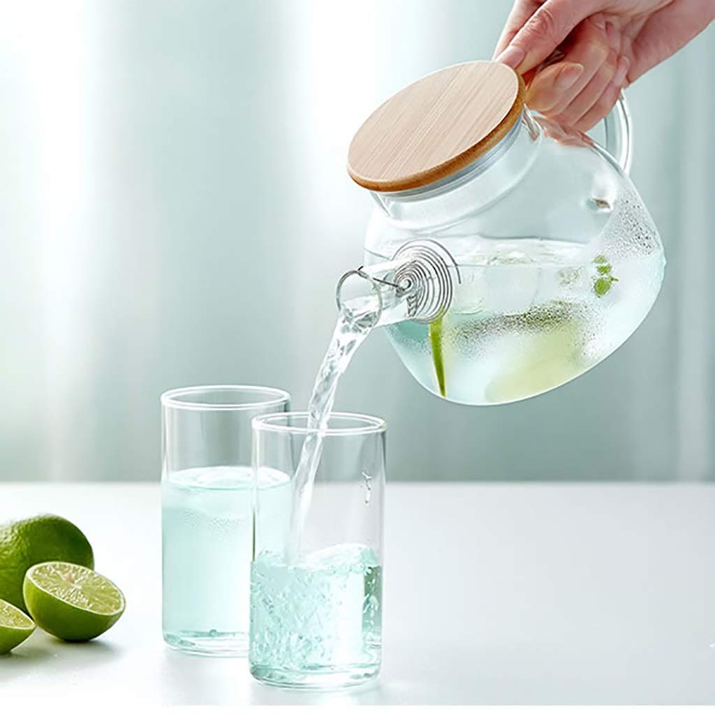 Dzbanek na wodę, 1,6 l, zestaw dzbanków na zimną wodę, dzbanek o dużej pojemności, dzbanek na sok, homelk, wypoczynek, dzbanek na herbatę na sok, zimne lub gorące napoje, przezroczysty, D, 13 x 18 x 8,5 cm