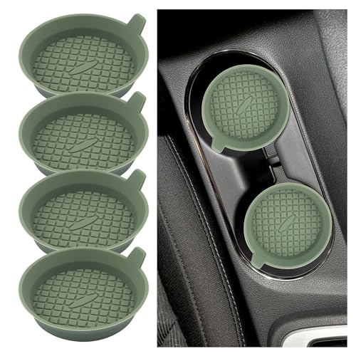4PCS Silicone Car Coasters with Diamond Shape Design,Non-Slip & Heat Resistant Car Cup Holder Coaster,Universal Cup Holder Insert Car Interior Accessories for Women/Men (Green)