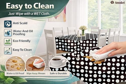 Image of Waterproof Dining Table Cover | PVC Table Protector | Dustproof Spill Proof Cover for Home & Kitchen (polka-12, 40x60 Inches (4 Seater))