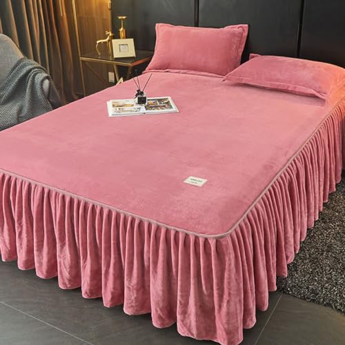 3Pieces Velvet Ruffled Bed Skirts Bedspread 3 Side Coverage 17 Inch Drop Dust Queen Size Bedskirt Breathable Bedding Set With 2 