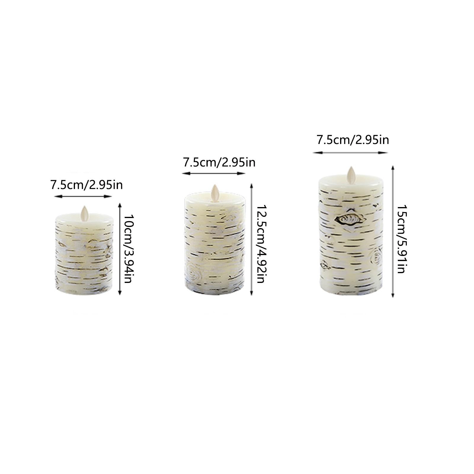 Candele senza fiamma Candele in corteccia di betulla Candele a LED, Candele alimentate a batteria con timer remoto, Candele elettriche finte in plastica, Set di 3